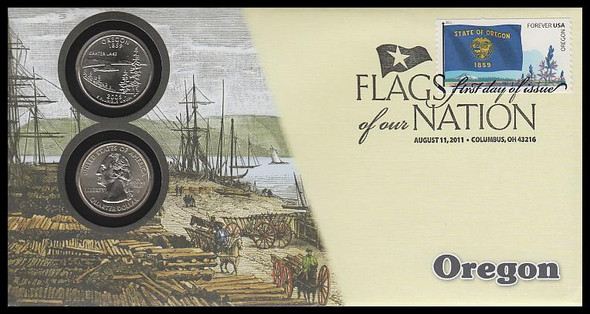 4316 / 42c Flags Of Our Nation : Oregon State Quarter Coin Fleetwood 2011 First Day Cover