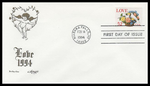 2815 /  52c Dove and Roses : Love Series  Artmaster 1994 FDC