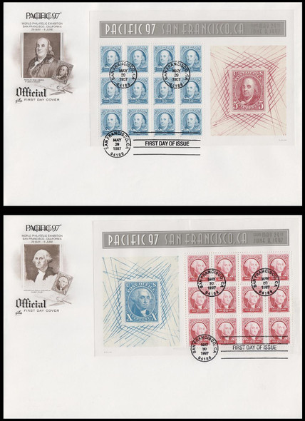 3139 - 3140 / 50c and 60c Pacific '97 Full Sheets Set of 2 With Brown Cachet Artcraft 1997 FDCs