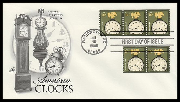 3763 / 10c American Clock Coil Strips Artcraft 2008 FDC