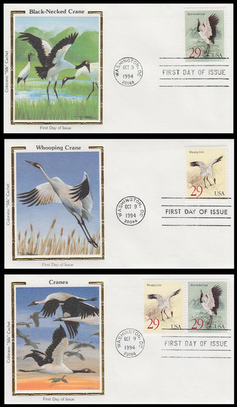 2867 - 2868a / 29c Cranes Set of 3 Colorano Silk 1994 First Day Cover