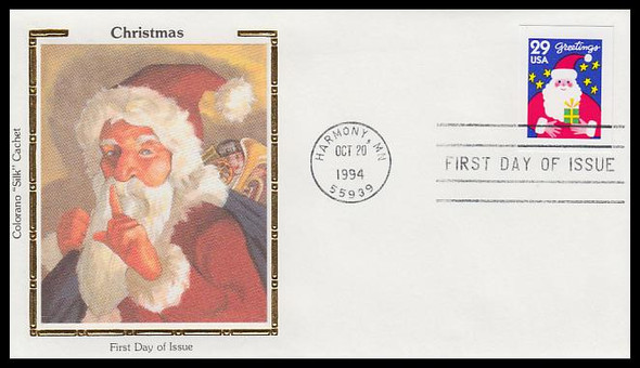 2873 / 29c Santa : Contemporary Christmas 1994 Colorano Silk First Day Cover