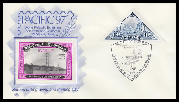 3130 / 32c Clipper Ship Pacific '97 June 3rd Purple Cinderella Stamp Cachet WP Event Show Cover