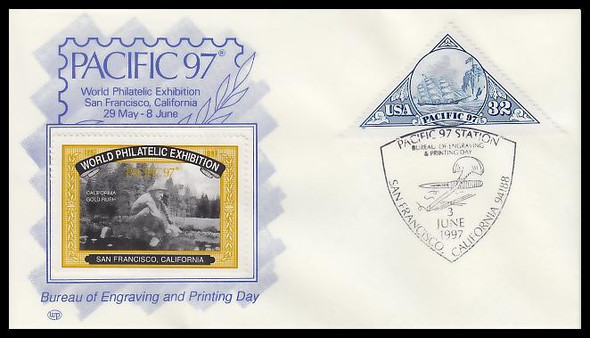 3130 / 32c Clipper Ship Pacific '97 June 3rd Yellow Cinderella Stamp Cachet WP Event Show Cover