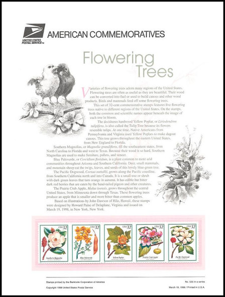 3193 -  3197 / 32c Flowering Trees 1998 USPS American Commemorative Panel Sealed #535