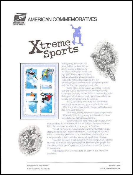 3321 - 3324 / 33c Xtreme Sports : XGames 1999 USPS American Commemorative Panel #575
