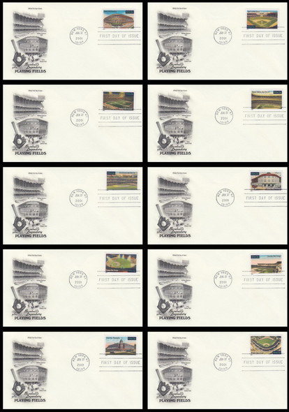 3510 - 3519 / 34c Legendary Major League Baseball Playing Fields Set of 10  New York, NY Postmark 2001 Artcraft FDCs