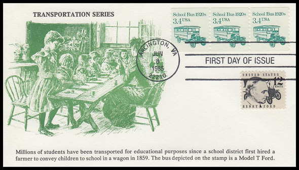 2123 / 3.4c School Bus 1920s Coil Combo K.M.C. Venture 1985 First Day Cover