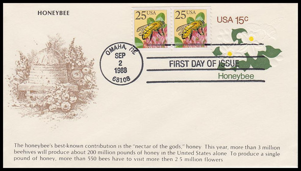 2281 / 25c Honeybee Coil Pair Combo K.M.C. Venture 1988 First Day Cover