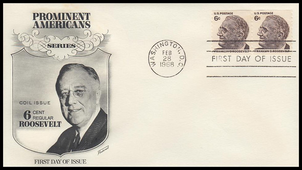 1305 / 6c Franklin D. Roosevelt Coil Pair Fleetwood 1968 First Day Cover