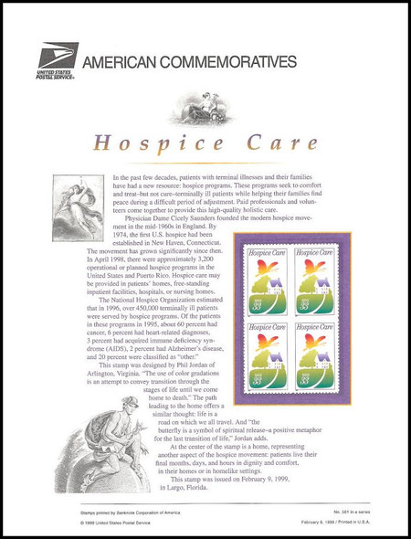 3276 / 33c Hospice Care 1999 USPS American Commemorative Panel #561