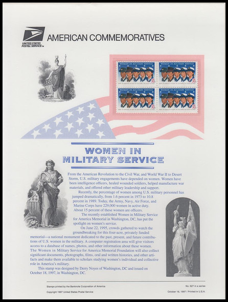 3174 / 32c Women in Military Service 1997 USPS American Commemorative Panel #527