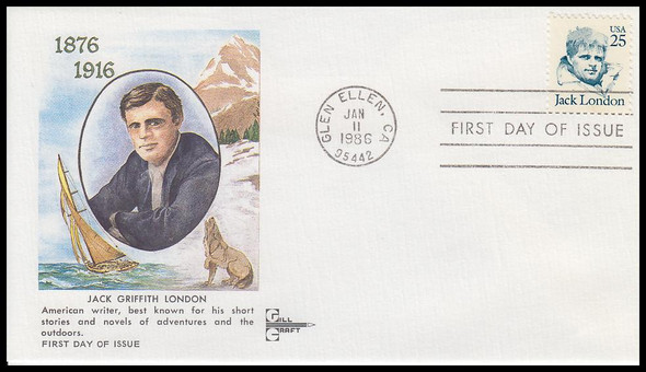 2182 / 25c Jack London 1986 Gill Craft First Day Cover