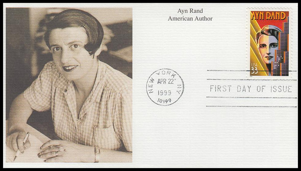 3308 / 33c Ayn Rand : Writer 1999 Mystic FDC