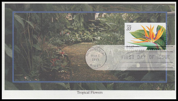 3310 / 33c Bird of Paradise : Tropical Flowers 1999 Mystic FDC