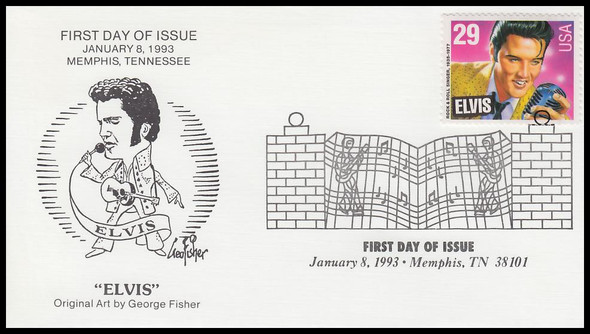 2721 / 29c Elvis Presley : Art By George Fisher 1993 Memphis Collectibles First Day Cover