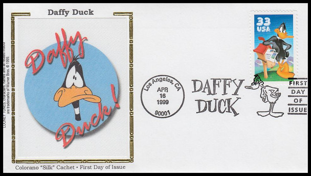 3306a / 32c Daffy Duck : Looney Tunes 1999 Colorano Silk FDC