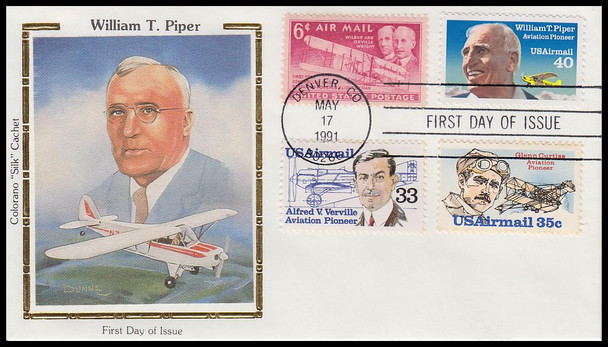 C132 / 40c William T. Piper Combo : Airmail 1991 Colorano Silk FDC