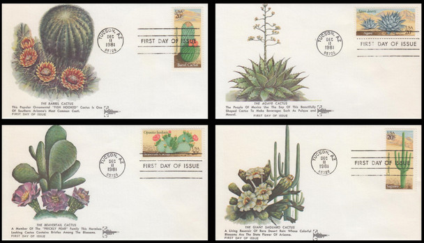 1942 - 1945 / 20c Desert Plants Set of 4 Gill Craft 1981 First Day Covers