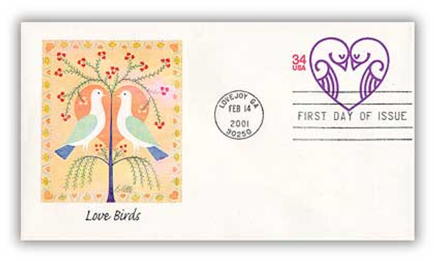U647 / 34c Love birds 6¾ Postal Stationary Envelope 2001 Fleetwood FDC