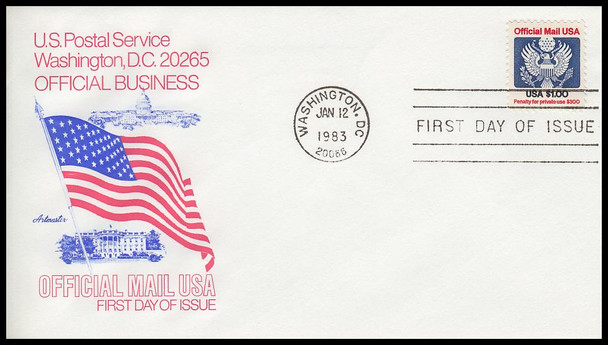 O132 / $1 Great Seal Official Mail 1983 Artmaster First Day Cover 