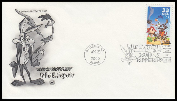3391a / 33c Wile E. Coyote and Road Runner : Looney Tunes 2000 PCS First Day Cover
