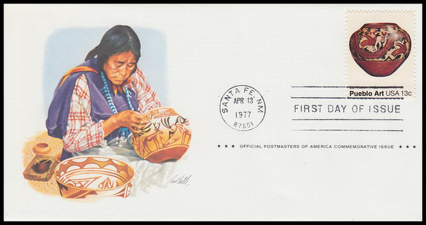 1706 - 1709 / 13c Pueblo Indian Pottery w/ info cards Set of 4 Postmasters of America 1977 First Day Covers