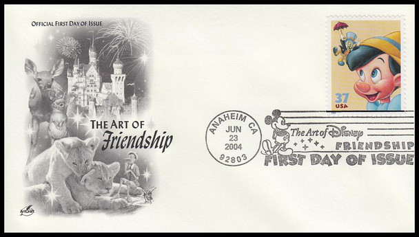 3865 - 3868 / 37c Friendship : Art of Disney Series 2004 Set of 4 Artcraft First Day Covers