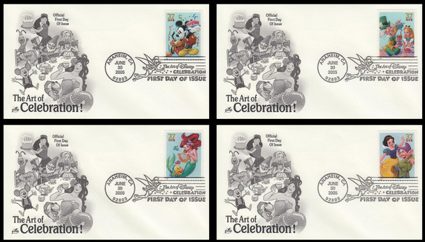 3912 - 3915 / 37c Celebration : Art of Disney Series 2005 Set of 4 Artcraft FDCs