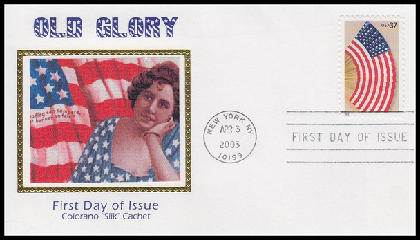 3776 - 3780 / 37c Old Glory Prestige Booklet Singles Set of 5 Colorano Silk 2003 FDC