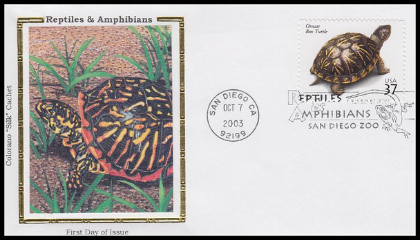 3814 - 3818 / 37c Reptiles and Amphibians Set of 5 Colorano Silk 2003 FDC