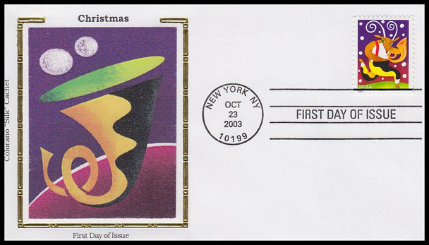 3821 - 3824 / 37c Holiday Music Makers Set of 4 : Christmas Series Colorano Silk 2003 FDC