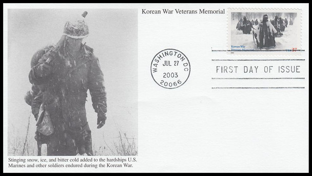3803 / 37c Korean War Veterans Memorial  2003 Mystic First Day Cover