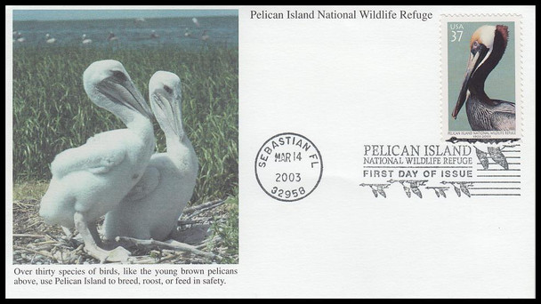 3774 / 37c Pelican Island National Wildlife Refuge 2003 Mystic First Day Cover