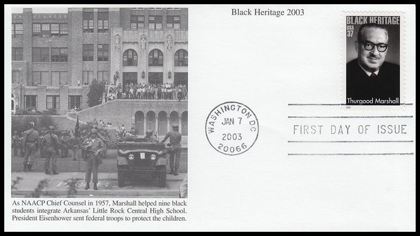 3746 / 37c Thurgood Marshall : Black Heritage Series 2003 Mystic First Day Cover