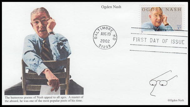 3659 / 37c Ogden Nash : Humorist 2002 Mystic First Day Cover