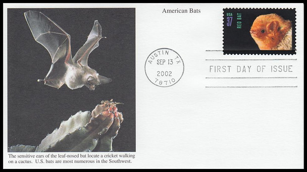 3661 - 3664 / 37c American Bats Set of 4 Mystic 2002 FDCs