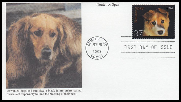 3670 - 3671 / 37c Spay or Neuter Your Animals Set of 2 Mystic 2002 First Day Covers