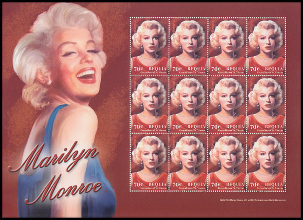 330 / 70c Marilyn Monroe 2004 Bequia 16 Stamp Sheet