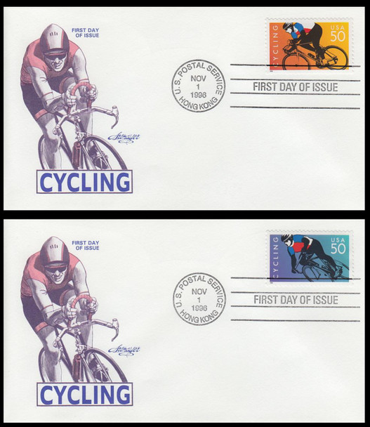 3119a-b / 50c Cycling USPS HONG KONG Postmark Set of 2 Artmaster 1996 Rare First Day Covers