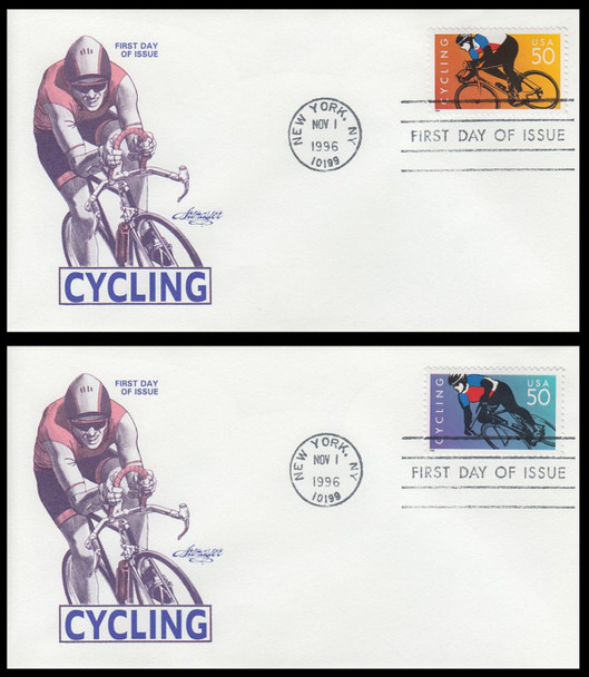 3119a-b / 50c Cycling Set of 2 Artmaster 1996 First Day Covers