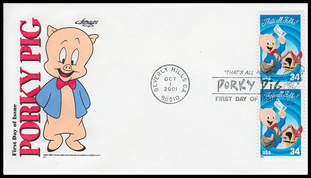 3534a / 34c Porky Pig : Looney Tunes Pair 2001 Artmaster FDC