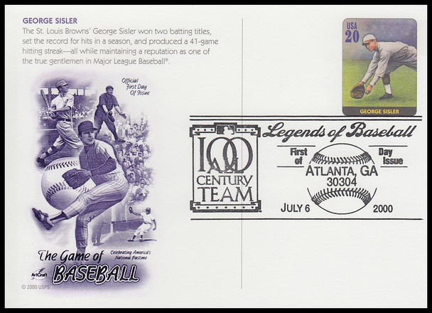 UX337 - UX356 / 20c Legends of Baseball Set of 20 Artcraft 2000 Postal Cards First Day Covers