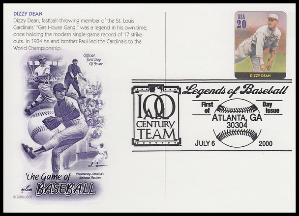 UX337 - UX356 / 20c Legends of Baseball Set of 20 Artcraft 2000 Postal Cards First Day Covers