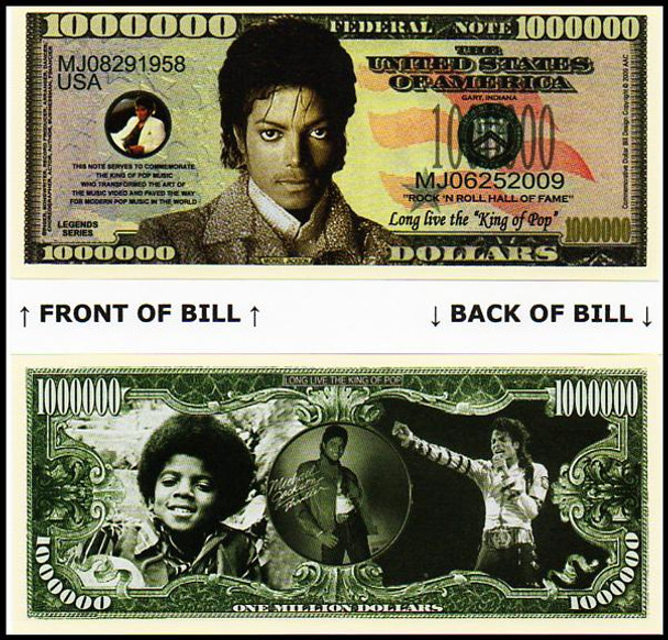 Michael Jackson Memorial Million Dollar Novelty Commemorative Bill