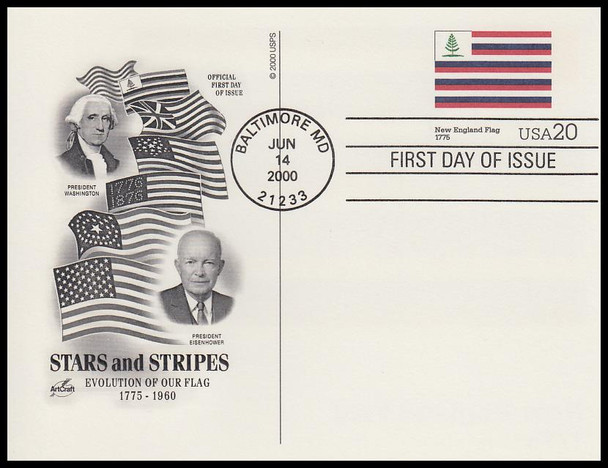 UX317 - UX336  / 20c Stars and Stripes : Historic American Flags Set of 20 Artcraft 2000 Postal Cards First Day Covers