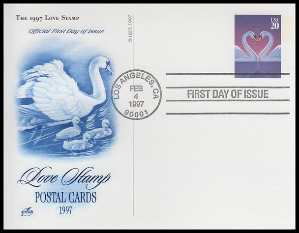 UX279a - h / 20c Love Postal Cards Set of 8 : Love Stamp Series 1997 Artcraft Postal Cards First Day Covers