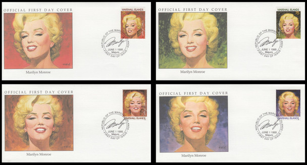 592a-d / 75c Marilyn Monroe Marshall Islands Set of 4 Fleetwood 1995 First Day Covers