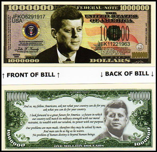 John F. Kennedy Million Dollar Novelty Commemorative Bill