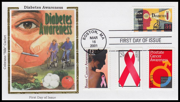 3503 / 34c Diabetes Awareness Combo 2001 Colorano Silk First Day Cover